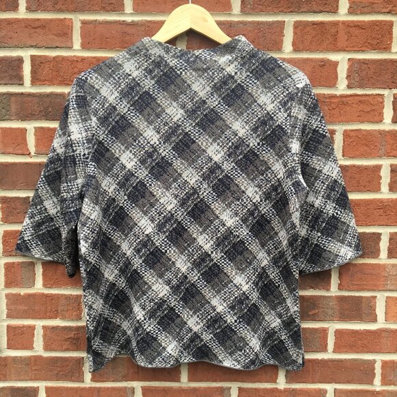 Anthropologie Troubadour Sweater Med Wool Plaid Over Shoulder Petal Flower Art - Picture 2 of 11